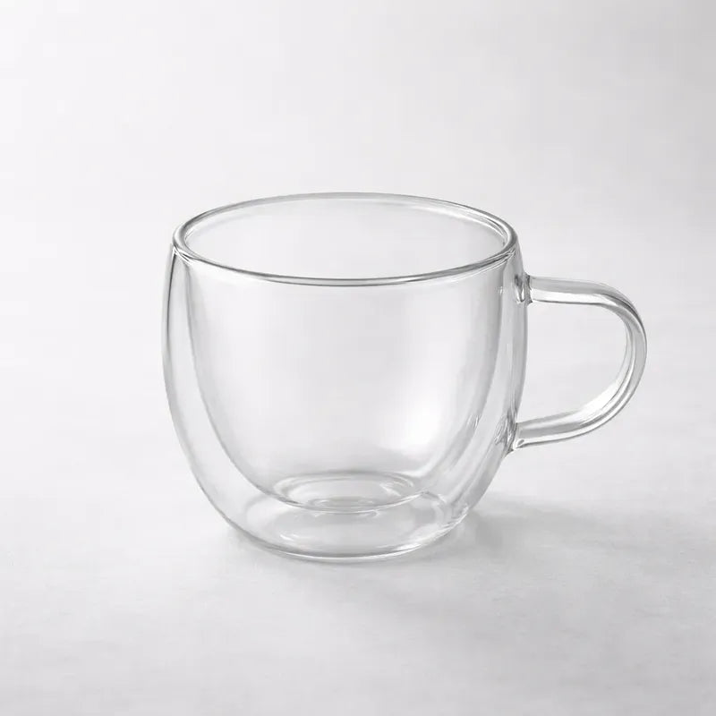 Pack 4 Tazas De Vidrio Doble Pared Con Asa 250 Ml Transparente