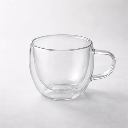 Pack 4 Tazas De Vidrio Doble Pared Con Asa 250 Ml Transparente