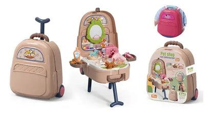 Set Veterinaria Infantil 4 En 1 Tipo Maleta Con Ruedas Rosa