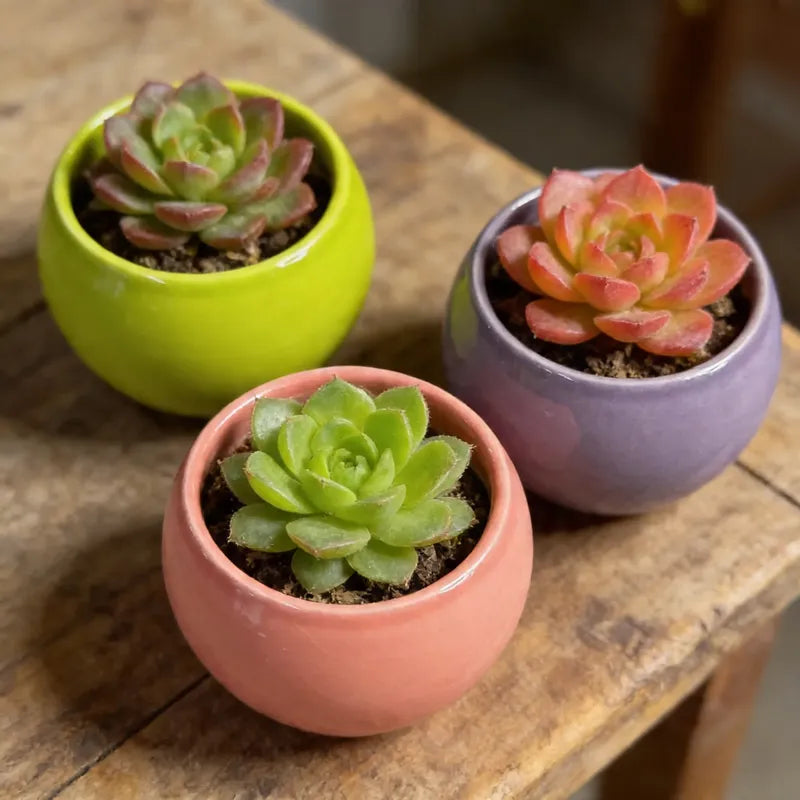 Pack 3 Maceteros Cerámica Para Suculentas 8cm Decorativos Vario