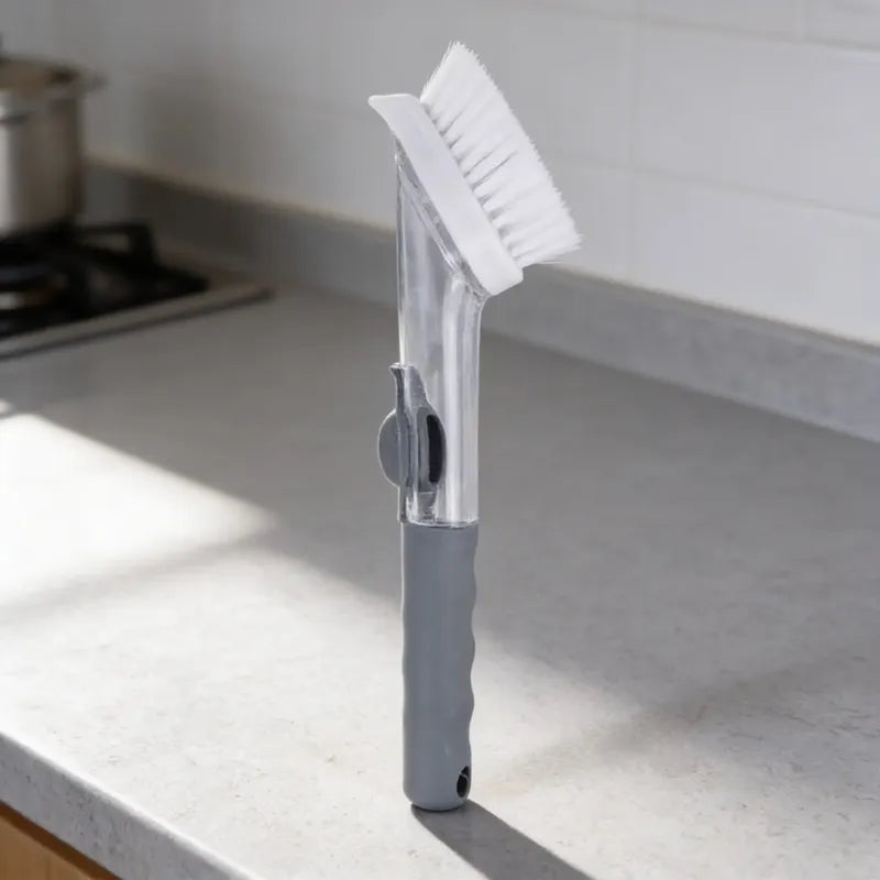 Cepillo Lavaplatos Con Dispensador De Jabón  Gris 23.5cm Gris