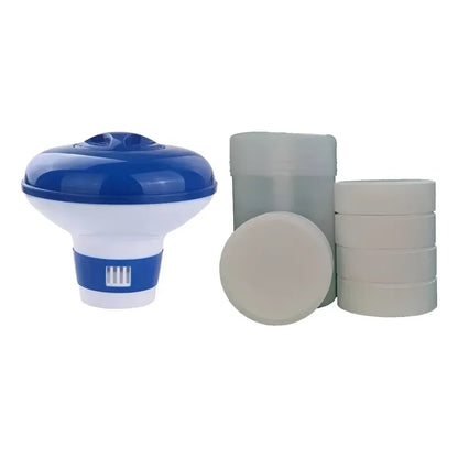 Dispensador De Cloro Para Piscina + Tabletas De Cloro 1 Kg Azul