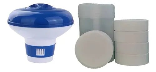 Dispensador De Cloro Para Piscina + Tabletas De Cloro 1 Kg Azul