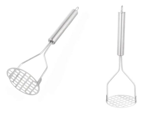 Pack 2 Moledor De Papas Utensilio Triturador Puré 25 Cm Plateado