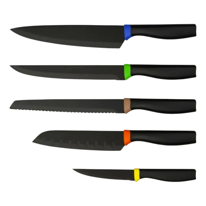 Set 6 Cuchillos Mango Plástico Negro