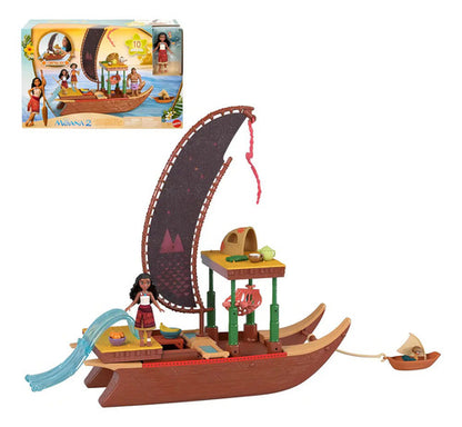 Canoa De Aventura Moana Mattel 60 Cm Con Muñeca Y Marrón