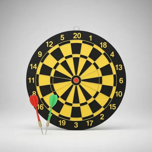 Tablero Tiro Al Blanco Reversible 25 Cm Con Dardos Amarillo