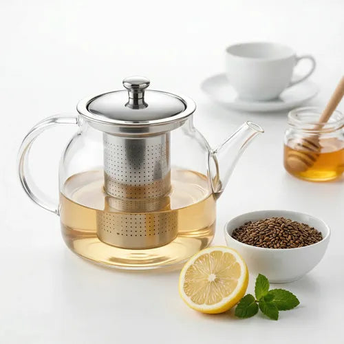 Tetera Infusor De Vidrio Té Infusor Acero Inoxidable 1.5 L Transparente
