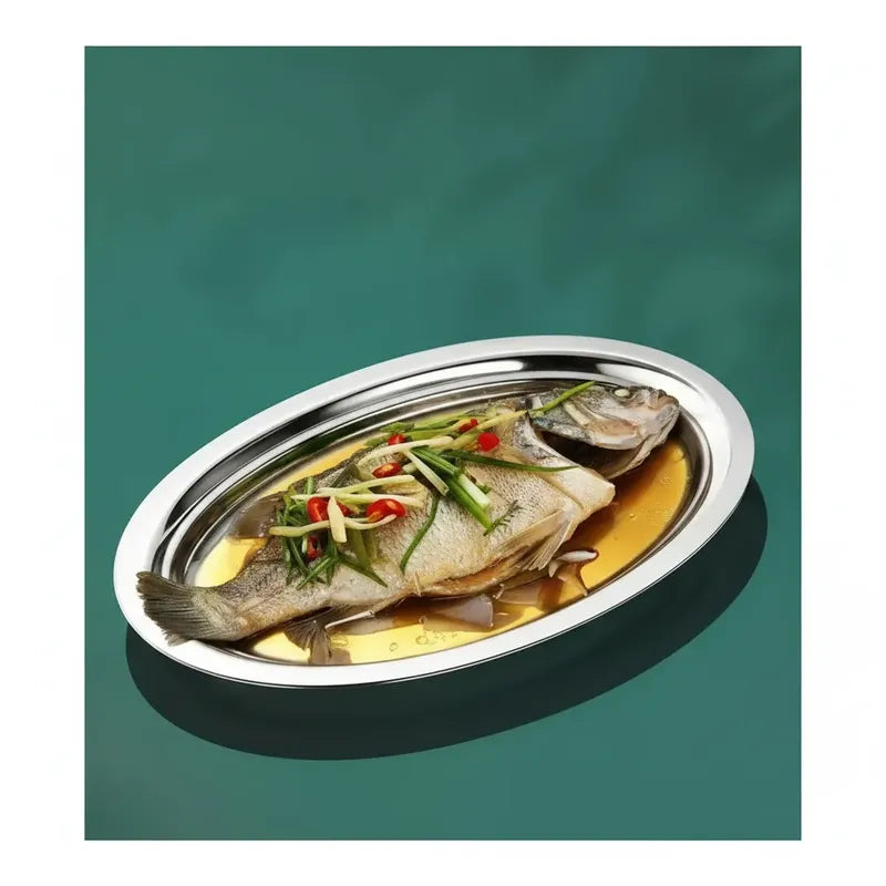 Pack 3 Bandejas Ovalada De Acero Plato Ensaladas Comida 30cm Acero Inoxidable