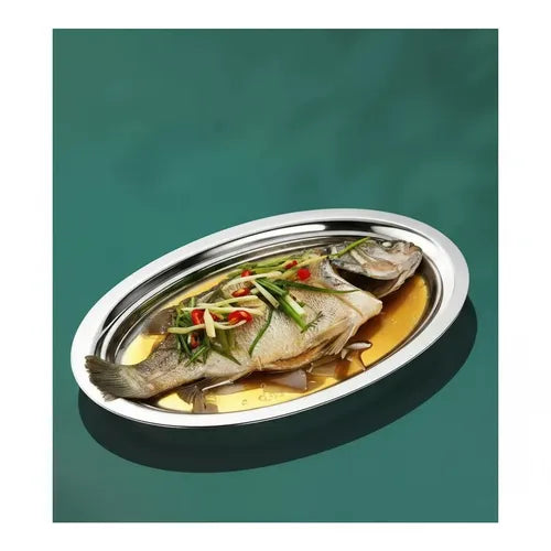 Pack 3 Bandejas Ovalada De Acero Plato Ensaladas Comida 30cm Acero Inoxidable