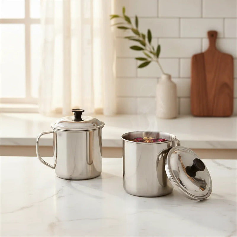 Taza De Té Con Tapa De 10 Cm - Ideal Para  Bebidas Calientes Acero Inoxidable Taza