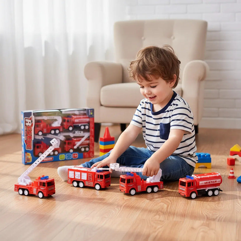 Pack 4 Mini Autos Camiones De Bomberos Juguete Para Niños Auto Varios