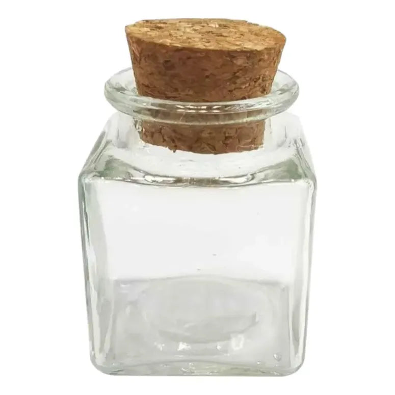 Pack 12 Frascos De Vidrio 50ml Cuadrado Con Tapa De Corcho Transparente