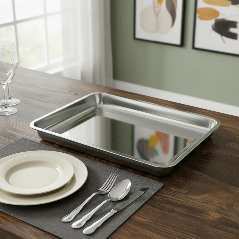 Pack De 3 Platos De Acero Inoxidable 50 X 35 4.8cm Plateado