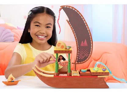 Canoa De Aventura Moana Mattel 60 Cm Con Muñeca Y Marrón