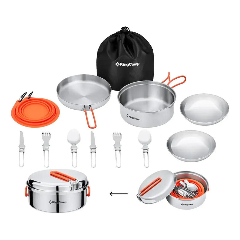 Set Accesorios Cocina Camping Inox 2 Personas Plateado