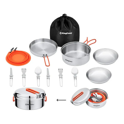 Set Accesorios Cocina Camping Inox 2 Personas Plateado