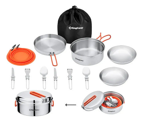 Set Accesorios Cocina Camping Inox 2 Personas Plateado