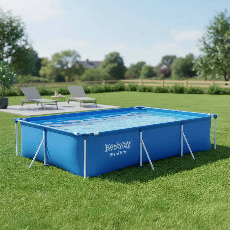 Pileta Estructural Rectangular Bestway Steel Pro 56404 Con C Azul Liso