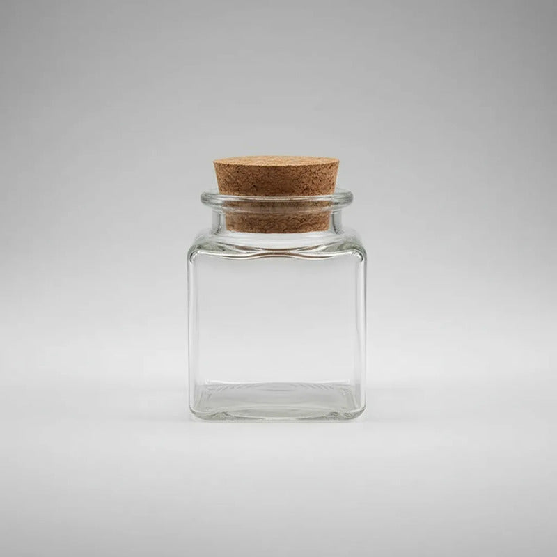 Pack 12 Frascos De Vidrio 50ml Cuadrado Con Tapa De Corcho Transparente