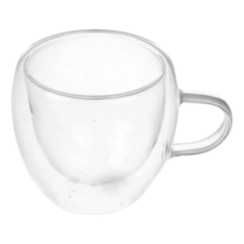 Pack 4 Tazas De Vidrio Doble Pared Con Asa 250 Ml Transparente