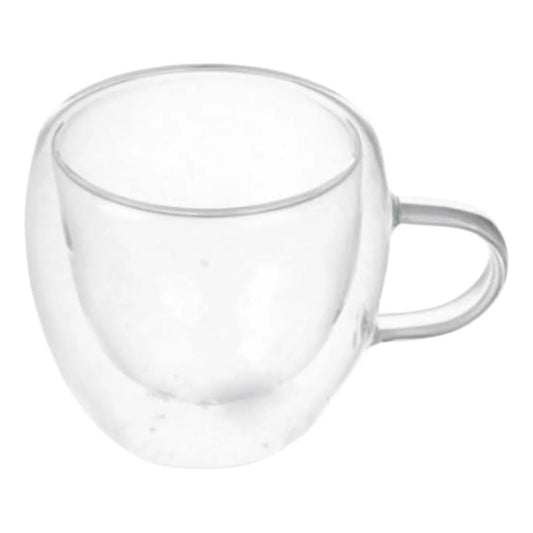 Pack 4 Tazas de Vidrio Doble Pared con Asa 250 Ml Transparente