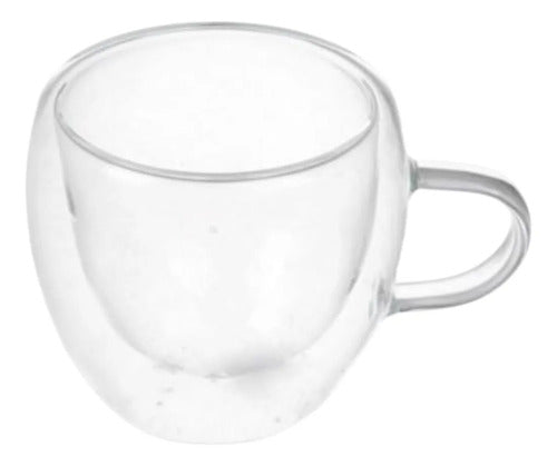 Pack 4 Tazas De Vidrio Doble Pared Con Asa 250 Ml Transparente