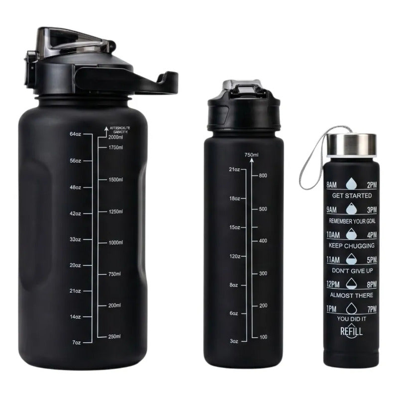 Botella Deportiva Motivacional 2l Para Hidratación Negro