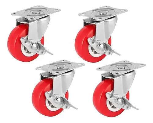 Ruedas Giratorias Multifuncionales Con Frenos Set X4 De 50mm Rojo