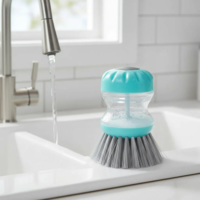 Cepillo De Limpieza Con Dispensador De Jabón 7cm X 9cm Celeste