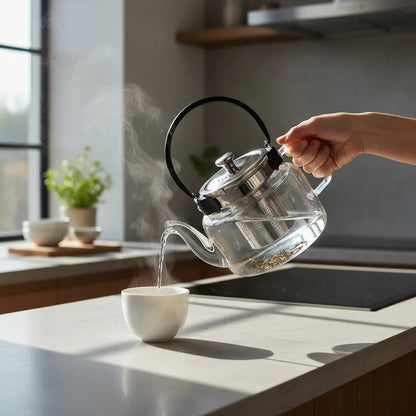 Tetera Infusor De Vidrio Té Infusor Acero Inoxidable 0,6 L Transparente