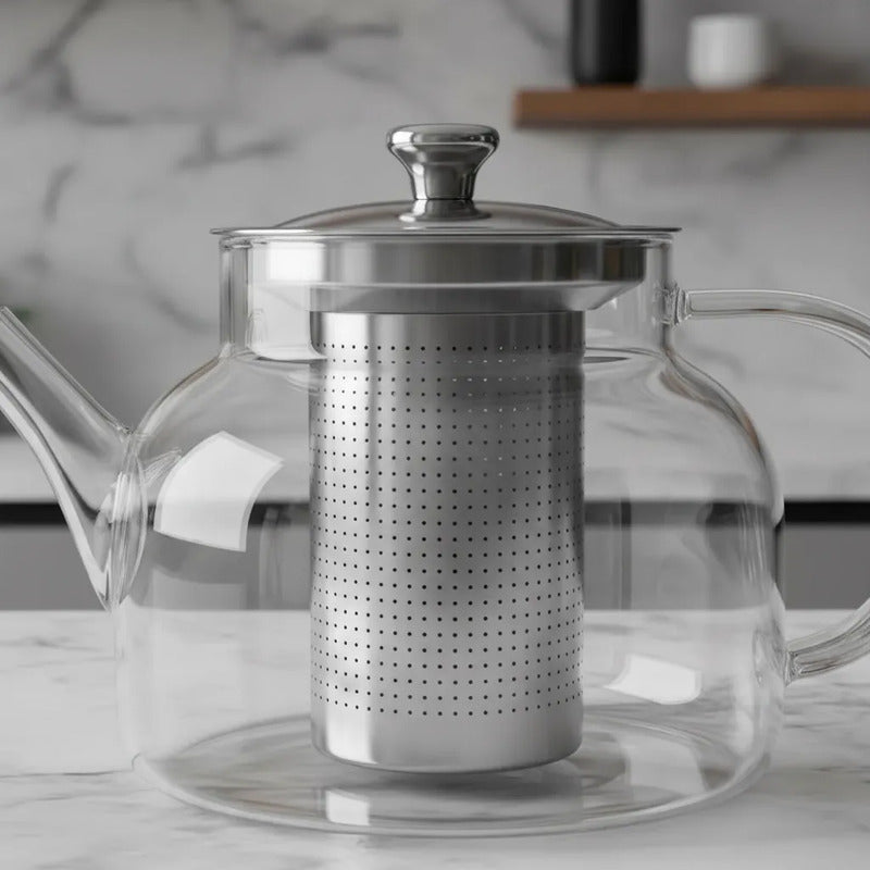 Tetera Infusor De Vidrio Té Infusor Acero Inoxidable 1.5 L Transparente