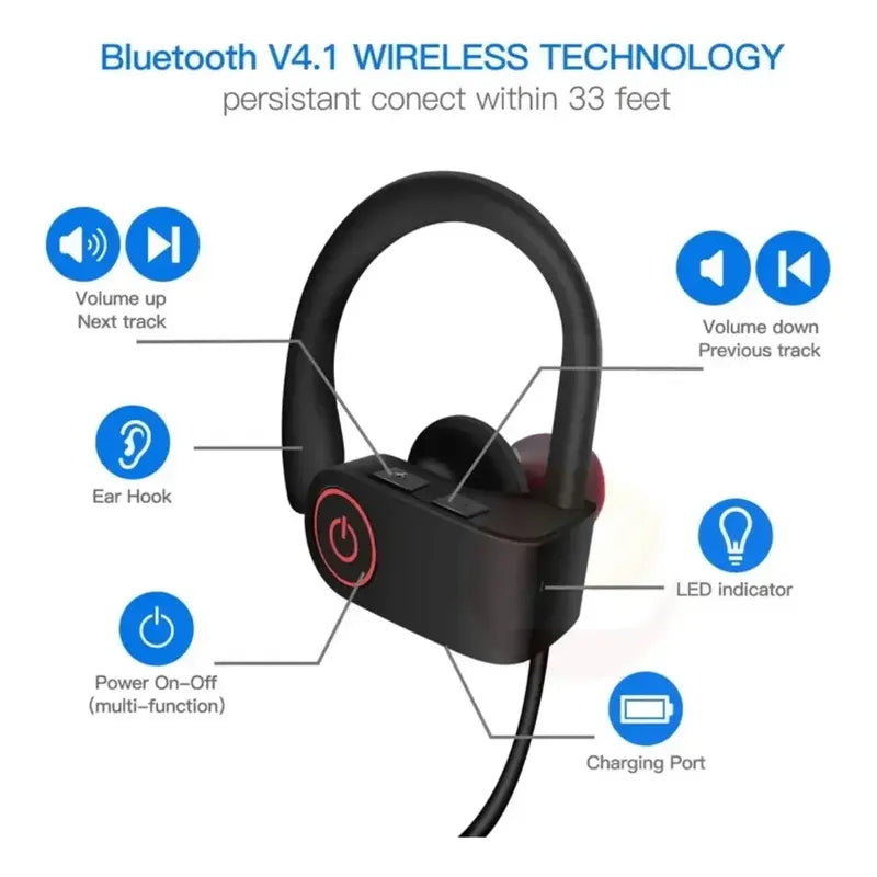 Audífonos U8 Inalámbrico Deportivo Negro