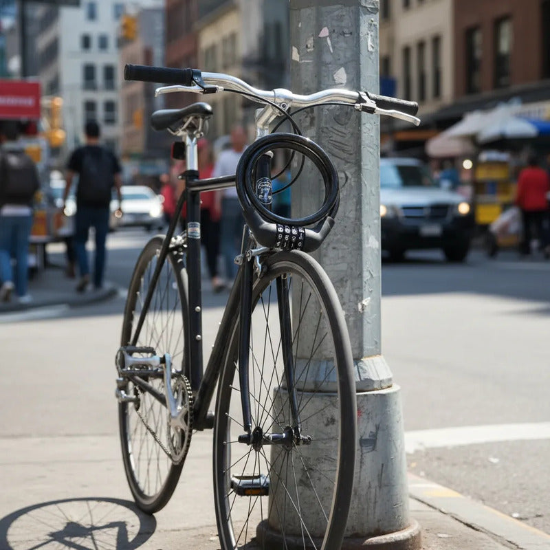 Candado Bicicleta Con Clave 1 Metro Cable Acero Seguridad An Negro
