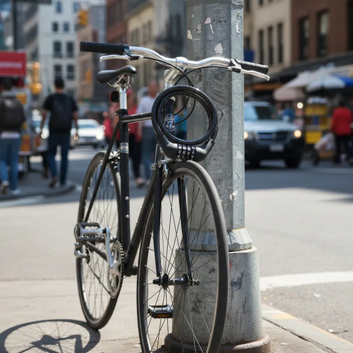Candado Bicicleta Con Clave 1 Metro Cable Acero Seguridad An Negro