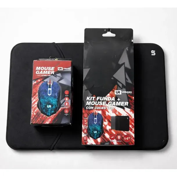 Kit De Funda + Mouse Gamer Con Luces Led Color Negro Negro