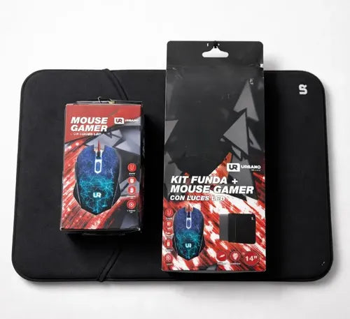 Kit De Funda + Mouse Gamer Con Luces Led Color Negro Negro