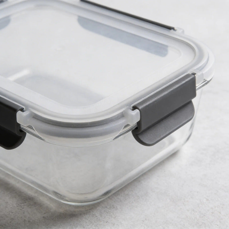 Set 4 Tupper Hermético Vidrio 370ml Transparente