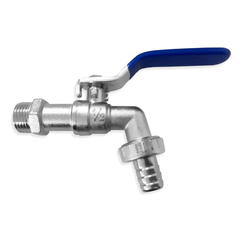 Llave Jardín Bola 1/2 Azul Con Unión Manguera