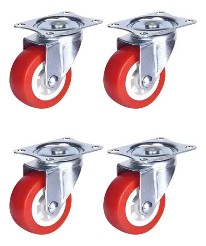 Pack De 4  Ruedas Ratorias Multifuncionales De 50mm Rojo