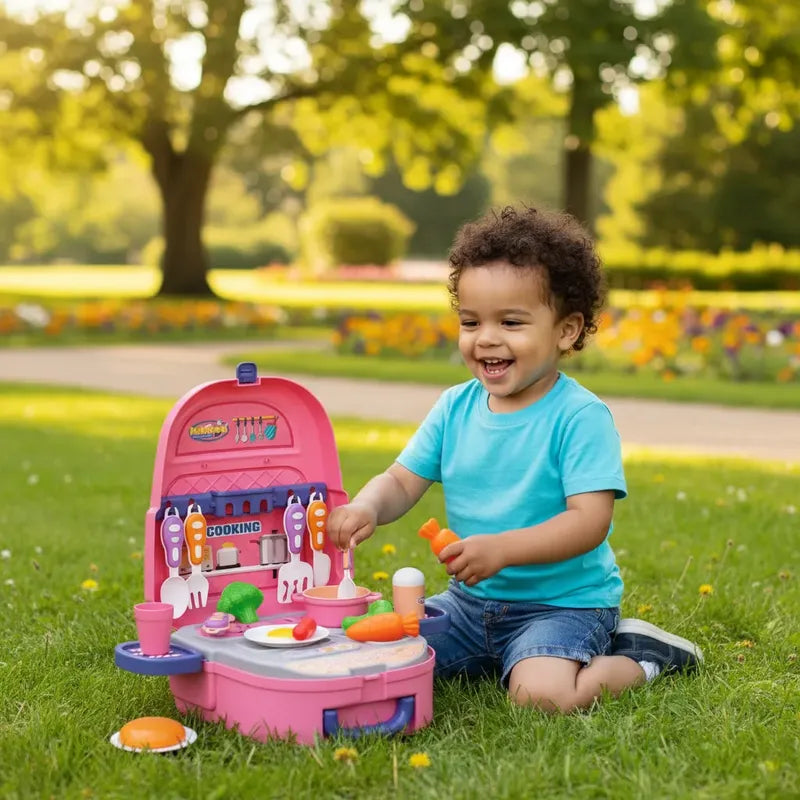 Mochila Cocina Infantil 2 En 1 Con Accesorios Rosa