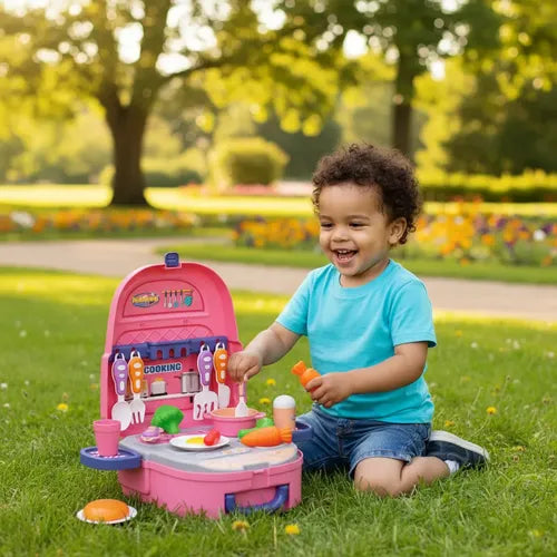 Mochila Cocina Infantil 2 En 1 Con Accesorios Rosa