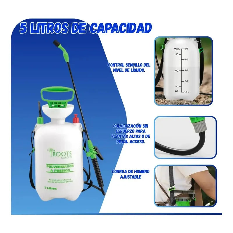 Pulverizador A Presion 5 Litros Fumigador Regadera Jardin Blanco