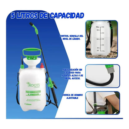 Pulverizador A Presion 5 Litros Fumigador Regadera Jardin Blanco