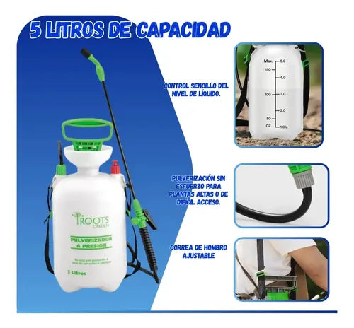 Pulverizador A Presion 5 Litros Fumigador Regadera Jardin Blanco
