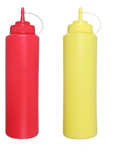 Pack 2 Dispensador Salsas Kétchup Mayonesa Ají 1000ml Rojo-amarillo
