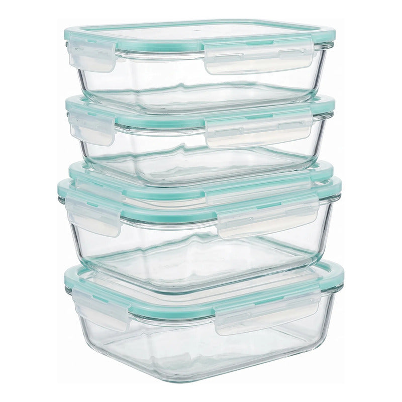 Pack 4 Tupper Hermético Vidrio 370ml Transparente