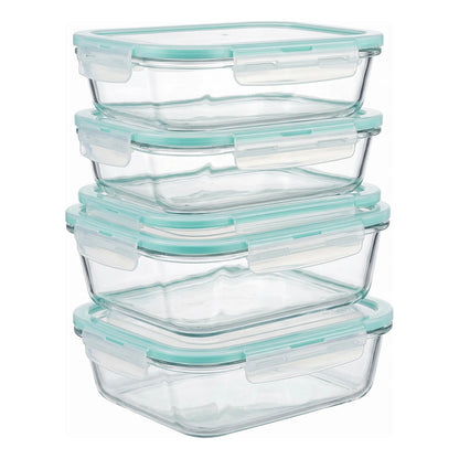 Pack 4 Tupper Hermético Vidrio 370ml Transparente