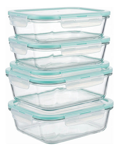 Pack 4 Tupper Hermético Vidrio 370ml Transparente