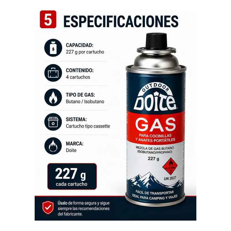 Pack 4 Cartuchos Gas Doite 227 G Para Cocinilla Camping